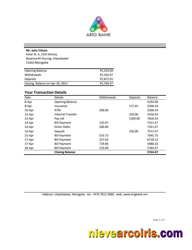 Mongolia Arig Bank excel pdf